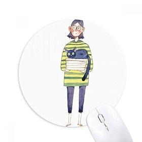 Dıythinker Miaoji Resim Kedi Meganekko Kız Baskılı Yuvarlak Kaymaz Kauçuk Mouse Pad