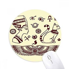 Dıythinker Mısır Soyut Firavun Siyah Kedi Desenli Baskılı Yuvarlak Kaymaz Kauçuk Mouse Pad