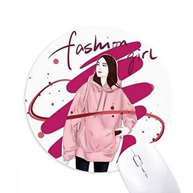 Dıythinker Moda Kız Figür Sanat Tasarım İllüstrasyon Baskılı Yuvarlak Kaymaz Kauçuk Mouse Pad