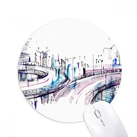 Dıythinker Modern Bina Gökdelen Üst Geçiş Baskılı Yuvarlak Kaymaz Kauçuk Mouse Pad
