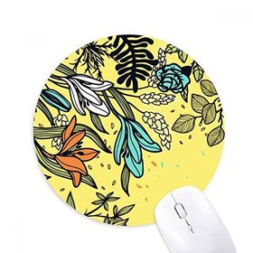 Dıythinker Modern Sanat Zambak Çiçekleri Bitkiler Çizim Baskılı Yuvarlak Kaymaz Kauçuk Mouse Pad