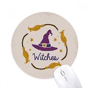 Dıythinker Mor Şapka Çizgi Film Desenli Cadılar Bayramı Baskılı Yuvarlak Kaymaz Kauçuk Mouse Pad