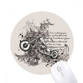 Dıythinker Motosiklet Metin Çiçek Desenli İllüstrasyon Baskılı Yuvarlak Kaymaz Kauçuk Mouse Pad