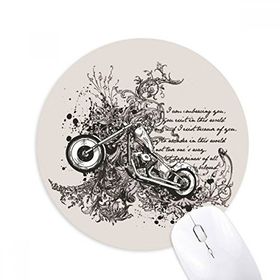 Dıythinker Motosiklet Metin Çiçek Desenli İllüstrasyon Baskılı Yuvarlak Kaymaz Kauçuk Mouse Pad