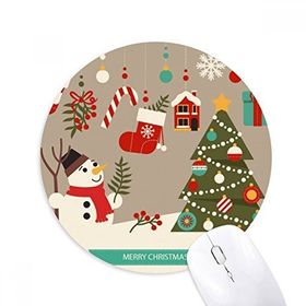Dıythinker Mutlu Noeller Kardan Adam Desen Baskılı Yuvarlak Kaymaz Kauçuk Mouse Pad
