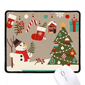 Dıythinker Mutlu Noeller Kardan Adam Deseni Kaymaz Siyah Başlıklı Kenarlar Mouse Pad