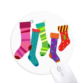 Dıythinker Mutlu Noeller Renkli Çorap İllüstrasyon Baskılı Yuvarlak Kaymaz Kauçuk Mouse Pad
