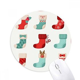 Dıythinker Mutlu Noeller Renkli Çorap İllüstrasyon Baskılı Yuvarlak Kaymaz Kauçuk Mouse Pad