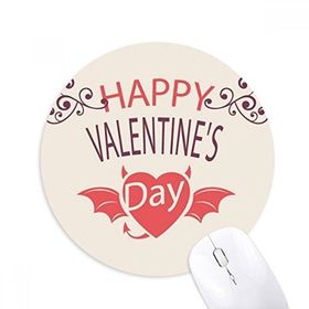 Dıythinker Mutlu Sevgililer Günü Kalp Şeytan Kanatları Baskılı Yuvarlak Kaymaz Kauçuk Mouse Pad