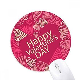 Dıythinker Mutlu Sevgililer Günü Pembe Kalp Baskılı Yuvarlak Kaymaz Kauçuk Mouse Pad