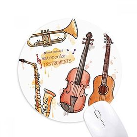 Dıythinker Müzik Gitar Enstrümanları Suluboya Desenli Baskılı Yuvarlak Kaymaz Kauçuk Mouse Pad