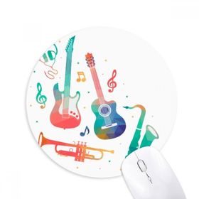 Dıythinker Müzik Yeşil Pembe Renkli Enstrümanlar Desenli Baskılı Yuvarlak Kaymaz Kauçuk Mouse Pad