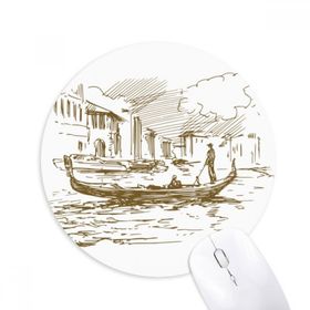 Dıythinker Nehir Tekne Simgesi Eskiz Manzara Baskılı Yuvarlak Kaymaz Kauçuk Mouse Pad