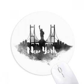 Dıythinker New York Amerika LandMark Mürekkep Şehir Boyama Baskılı Yuvarlak Kaymaz Kauçuk Mouse Pad