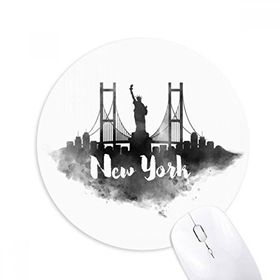 Dıythinker New York Amerika LandMark Mürekkep Şehir Boyama Baskılı Yuvarlak Kaymaz Kauçuk Mouse Pad