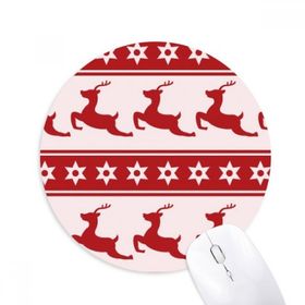 Dıythinker Noel Geyiği Yıldızı Kırmızı Festival Baskılı Yuvarlak Kaymaz Kauçuk Mouse Pad