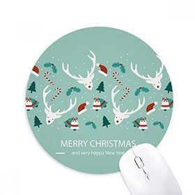 Dıythinker Noel Geyik Şapkası Çan Ağacı Festival Baskılı Yuvarlak Kaymaz Kauçuk Mouse Pad