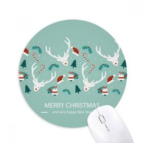 Dıythinker Noel Geyik Şapkası Çan Ağacı Festival Baskılı Yuvarlak Kaymaz Kauçuk Mouse Pad