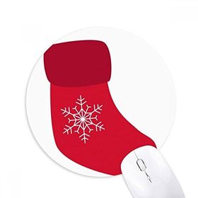 Dıythinker Noel Kar Tanesi Çorap Kırmızı Festival Baskılı Yuvarlak Kaymaz Kauçuk Mouse Pad