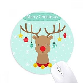 Dıythinker Noel Kar Tanesi Yıldız Ampul Geyik Festivali Baskılı Yuvarlak Kaymaz Kauçuk Mouse Pad