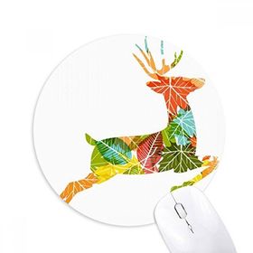 Dıythinker Noel Renkli Yaprak Geyik Festivali Desenli Baskılı Yuvarlak Kaymaz Kauçuk Mouse Pad