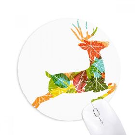 Dıythinker Noel Renkli Yaprak Geyik Festivali Desenli Baskılı Yuvarlak Kaymaz Kauçuk Mouse Pad