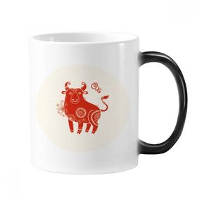 Dıythinker Öküz 350 ml Hediye Yılı Hayvan Çin Zodyak Kırmızı Değişen Renk Kupa Değiştiren Isıya Duyarlı Kupa Saplı