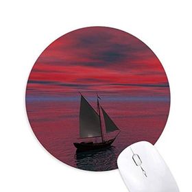 Dıythinker Okyanus Kırmızı Gökyüzü Tekne İnsanlar Resim Baskılı Yuvarlak Kaymaz Kauçuk Mouse Pad