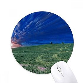 Dıythinker Otlak Yeşil Mavi Gökyüzü Baskılı Yuvarlak Kaymaz Kauçuk Mouse Pad
