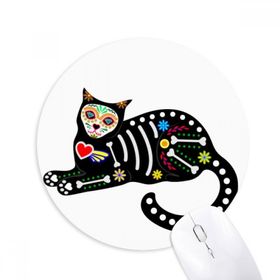 Dıythinker Oturur Siyah Kedi Kemik Kalp Cadılar Bayramı Korku Atmosfer Baskılı Yuvarlak Kaymaz Kauçuk Mouse Pad