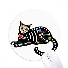 Dıythinker Oturur Siyah Kedi Kemik Kalp Cadılar Bayramı Korku Atmosfer Baskılı Yuvarlak Kaymaz Kauçuk Mouse Pad