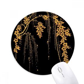 Dıythinker PaintingJ apanese Sarı Çiçek Baskılı Yuvarlak Kaymaz Kauçuk Mouse Pad