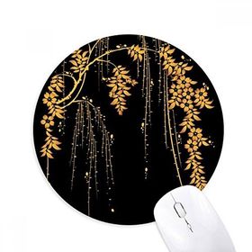 Dıythinker PaintingJ apanese Sarı Çiçek Baskılı Yuvarlak Kaymaz Kauçuk Mouse Pad