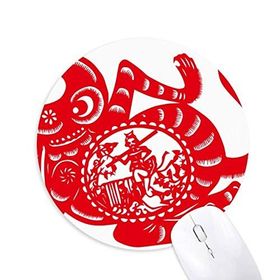 Dıythinker Papercut Çin Çin Zodyak Maymun Sanatı Baskılı Yuvarlak Kaymaz Kauçuk Mouse Pad