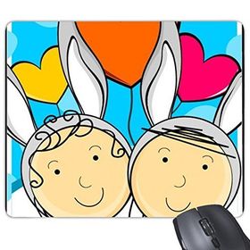 Dıythinker Paskalya Dini Hıristiyanlık Festivali Sevimli Mavi Kırmızı Sarı Tavşan Kültürü İllüstrasyon Desen Baskılı Dikdörtgen Kaymaz Kauçuk Mouse Pad