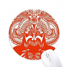 Dıythinker Pekin Operası Yüz Maskesi Kırmızı Kağıt Kesimli Baskılı Yuvarlak Kaymaz Kauçuk Mouse Pad