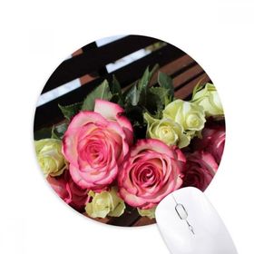 Dıythinker Pembe Beyaz Çiçekler Güzel Tezgah Baskılı Yuvarlak Kaymaz Kauçuk Mouse Pad