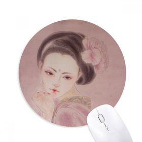 Dıythinker Pembe Çin Geleneksel Güzellik Boyama Baskılı Yuvarlak Kaymaz Kauçuk Mouse Pad