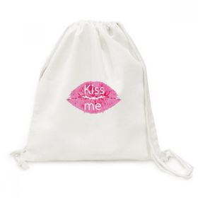Dıythinker Pembe Dudak Kiss Me Sevgililer Günü Tuval İpli Sırt Çantası