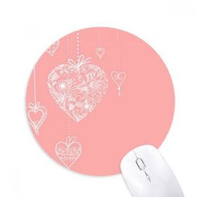 Dıythinker Pembe Kalp Çiçekler Sevgililer Günü Baskılı Yuvarlak Kaymaz Kauçuk Mouse Pad