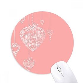Dıythinker Pembe Kalp Çiçekler Sevgililer Günü Baskılı Yuvarlak Kaymaz Kauçuk Mouse Pad