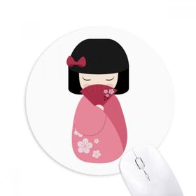 Dıythinker Pembe Kimono Fan Sakura Japon Baskılı Yuvarlak Kaymaz Kauçuk Mouse Pad