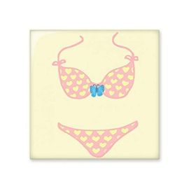 Dıythinker Pembe Seksi Bikini Seti İllüstrasyon Desen Parlak 10x10 cm Seramik Karo