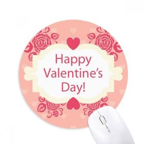 Dıythinker Pembe ve Beyaz Mutlu Sevgililer Günü Baskılı Yuvarlak Kaymaz Kauçuk Mouse Pad