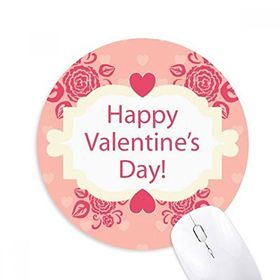 Dıythinker Pembe ve Beyaz Mutlu Sevgililer Günü Baskılı Yuvarlak Kaymaz Kauçuk Mouse Pad
