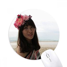 Dıythinker Plaj Dalgalı Deniz Ellie Yao Çiçekler Kız Baskılı Yuvarlak Kaymaz Kauçuk Mouse Pad