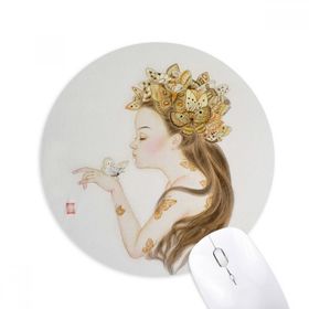 Dıythinker Pretty Girl Butterfly Çin Tablo Baskılı Yuvarlak Kaymaz Kauçuk Mouse Pad