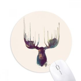 Dıythinker Ren Geyiği Hayvan Kafası Sanatsal Efekt Renkli Baskılı Yuvarlak Kaymaz Kauçuk Mouse Pad
