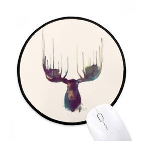 Dıythinker Ren Geyiği Hayvan Kafası Sanatsal Etkisi Renkli Yuvarlak Kaymaz Mouse Pad