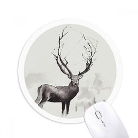 Dıythinker Ren Geyiği Noel Sanatsal Efekt Suluboya Baskılı Yuvarlak Kaymaz Kauçuk Mouse Pad